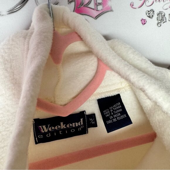 Weekend edition sweater long Cozy White Hooded Pullover heart embroidered - Picture 8 of 13